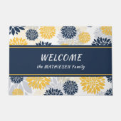 Navy Blue Gold Flower Graphic Pattern Deurmat (Voorkant)