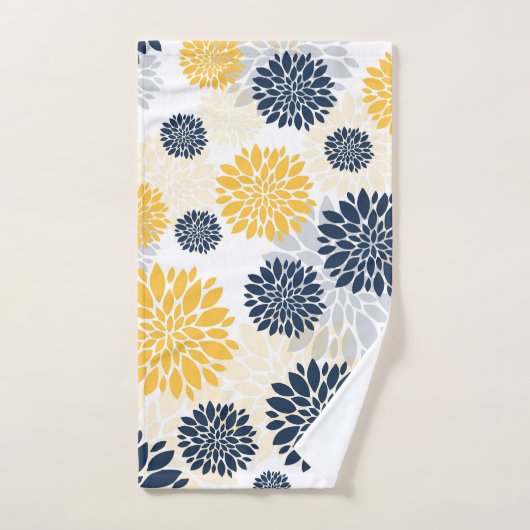 Navy Blue Gold Flower Pattern Bad Handdoek (Handdoek)