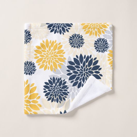 Navy Blue Gold Flower Pattern Bad Handdoek (Wasdoekje)