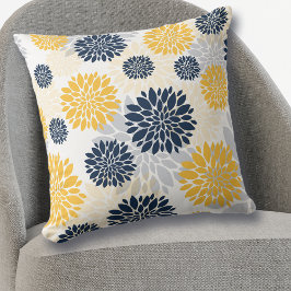 Navy Blue Gold Flower Pattern Kussen