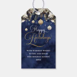 Navy Blue Gold Flowers Prettige feestdagen Cadeaulabel