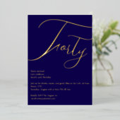 Navy Blue & Gold Foil 40e verjaardag uitnodiging (Staand Voorkant)