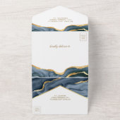 Navy Blue Gold Foil Abstract Fluid Ink Wedding All In One Uitnodiging (Buitenkant)