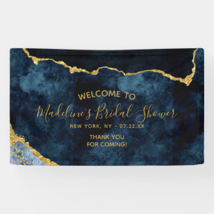 Navy Blue Gold Foil Agaat Vrijgezellenfeest Welkom Spandoek