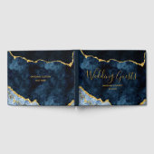Navy Blue Gold Foil Agate Marble Gilded Wedding Gastenboek (Volledig)
