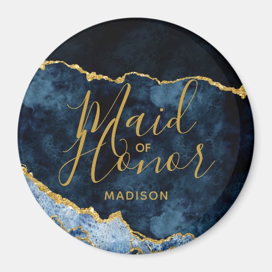 Navy Blue & Gold Foil Agate Marble Maid of Honor Magneet (Voorkant)