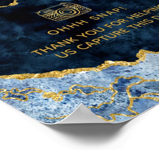 Navy Blue Gold Foil Agate Photo Booth Weddenschap Poster (Hoek)