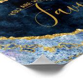 Navy Blue Gold Foil Agate Wedding Favor Table Sign Poster (Hoek)