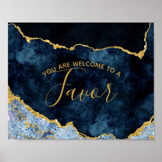 Navy Blue Gold Foil Agate Wedding Favor Table Sign Poster (Voorkant)