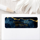 Navy Blue Gold Foil Agate Wedding Return Address Etiket (Insitu)