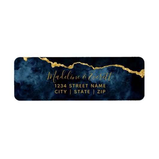 Navy Blue Gold Foil Agate Wedding Return Address Etiket (Voorkant)