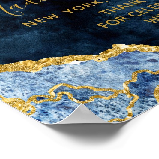 Navy Blue Gold Foil Agate Wedding Welcome Sign Poster (Hoek)
