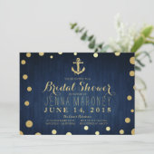 Navy Blue Gold Foil Anchor Nautical Vrijgezellenfe Kaart (Staand voorkant)