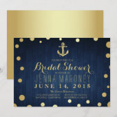 Navy Blue Gold Foil Anchor Nautical Vrijgezellenfe Kaart (Voorkant / Achterkant)
