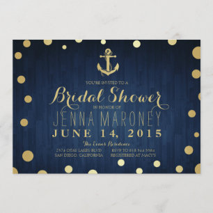 Navy Blue Gold Foil Anchor Nautical Vrijgezellenfe Kaart