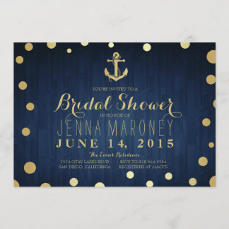 Navy Blue Gold Foil Anchor Nautical Vrijgezellenfe Kaart