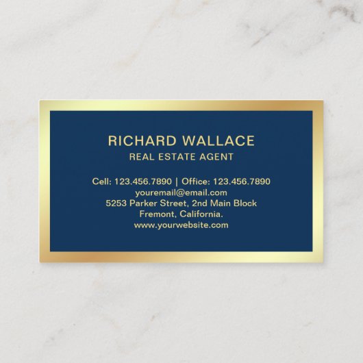 Navy Blue Gold Foil Home Logo Vastgoedmakelaar Visitekaartje (Achterkant)