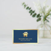 Navy Blue Gold Foil Home Logo Vastgoedmakelaar Visitekaartje (Staand voorkant)