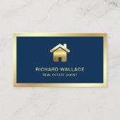 Navy Blue Gold Foil Home Logo Vastgoedmakelaar Visitekaartje (Voorkant)