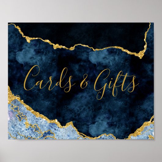 Navy Blue Gold Foil Kaarten en Gifts Table Sign Poster (Voorkant)