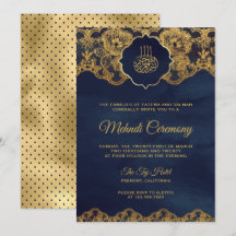 Navy Blue Gold Foil Lace Islamic Mehndi