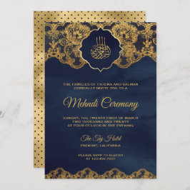 Navy Blue Gold Foil Lace Islamic Mehndi Kaart