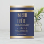Navy Blue Gold Foil Stripes Wedding Kaart (Staand voorkant)
