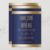 Navy Blue Gold Foil Stripes Wedding Kaart (Voorkant / Achterkant)
