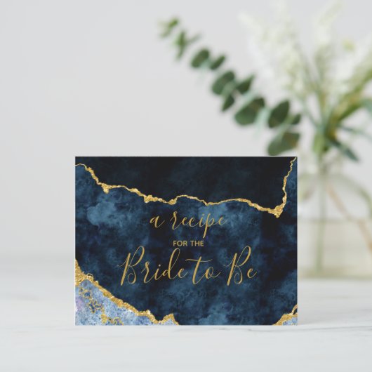 Navy Blue Gold Foil Vrijgezellenfeest Recept Kaart (Staand voorkant)