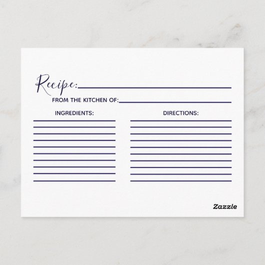 Navy Blue Gold Foil Vrijgezellenfeest Recept Kaart (Achterkant)