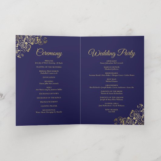 Navy Blue & Gold Foil Wedding Invite Program Combo Folie Wenskaart (Binnenlaag)