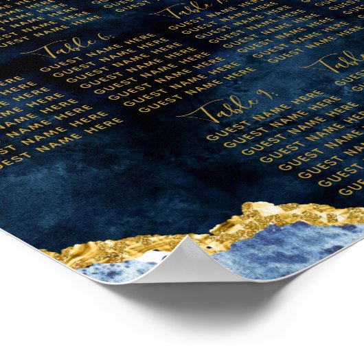 Navy Blue Gold Foil Wedding Table Seating Chart Poster (Hoek)