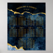 Navy Blue Gold Foil Wedding Table Seating Chart Poster (Voorkant)