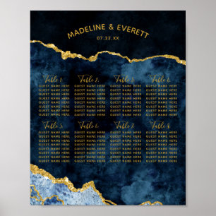 Navy Blue Gold Foil Wedding Table Seating Chart Poster