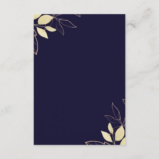 Navy Blue & Gold Foliage Modern Botanical Wedding Informatiekaartje (Achterkant)