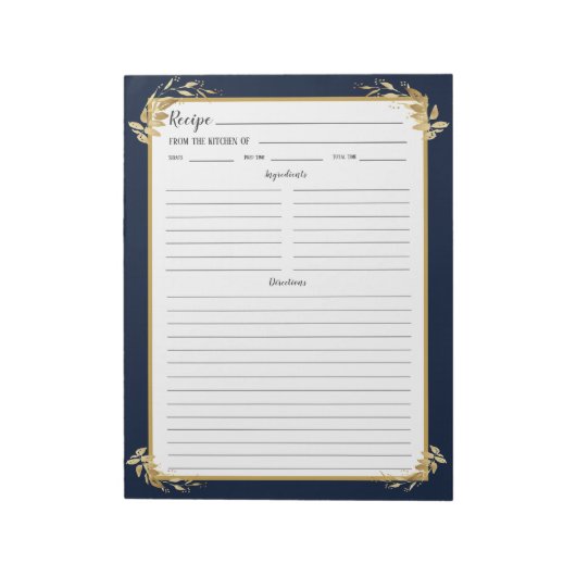 Navy Blue Gold Foliage Recipe Multomap Notitieblok (Linkerzijde)