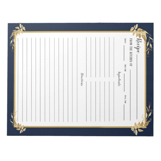 Navy Blue Gold Foliage Recipe Multomap Notitieblok (Voorkant)