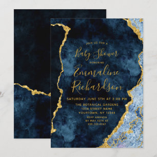 Navy Blue & Gold Folie Agaat Baby shower Invitatio Kaart