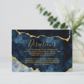 Navy Blue Gold Folie Agaat Bruiloft Routebeschrijv Informatiekaartje (Staand voorkant)