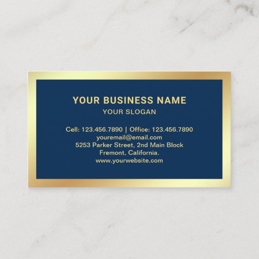 Navy Blue Gold Folie Inkwell Veer Quill Pen Visitekaartje (Achterkant)