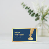 Navy Blue Gold Folie Inkwell Veer Quill Pen Visitekaartje (Staand voorkant)
