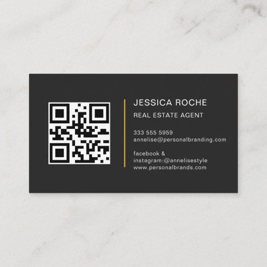 Navy Blue Gold Folie Vastgoed Fotomakelaar QR Visitekaartje (Achterkant)