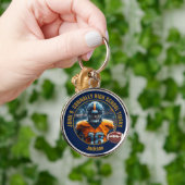 Navy Blue Gold Football Player Photo Commemorative Sleutelhanger (Hand)