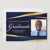 Navy Blue Gold Formal foto geometrisch Afstuderen Aankondiging (Voorkant)