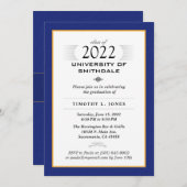 Navy Blue & Gold Formal Graduation Party Invite Kaart (Voorkant / Achterkant)