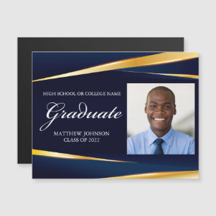 Navy Blue Gold Formal Photo Afstuderen Magnet Kaar