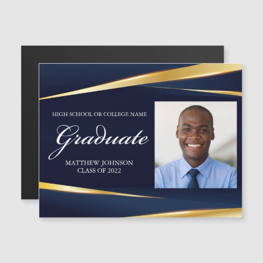 Navy Blue Gold Formal Photo Afstuderen Magnet Kaar (Voorkant / Achterkant)