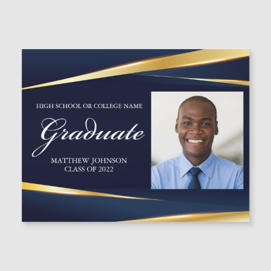Navy Blue Gold Formal Photo Afstuderen Magnet Kaar (Voorkant)