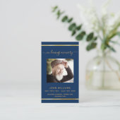 Navy blue gold foto-elegant begrafeniskaart visitekaartje (Staand voorkant)