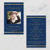 Navy blue gold foto-elegant begrafeniskaart visitekaartje (Voorkant / Achterkant)